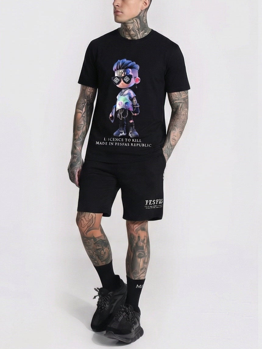 FesFas hiphop boy-print T-shirt Set | Black | Men