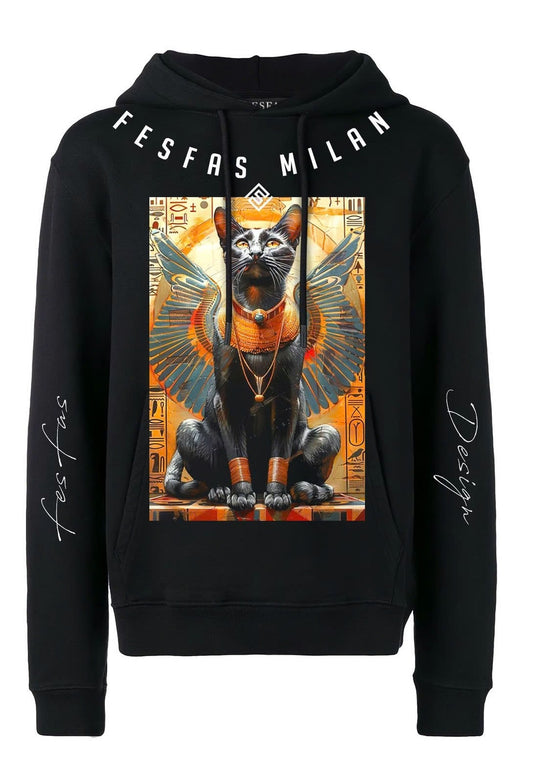 FesFas Egyptian Cat-print Hoodie | Black | Men