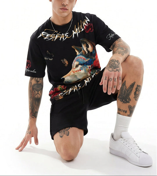 FesFas wolf-print T-shirt Set | Black | Men