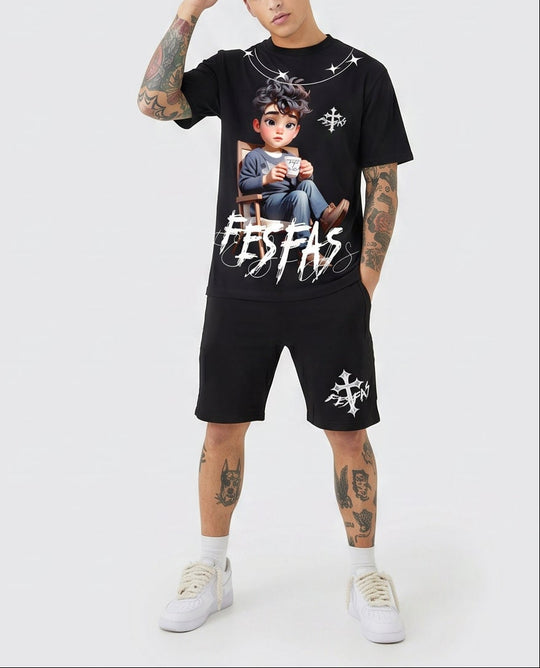 FesFas relaxed boy-print T-shirt Set | Black | Men