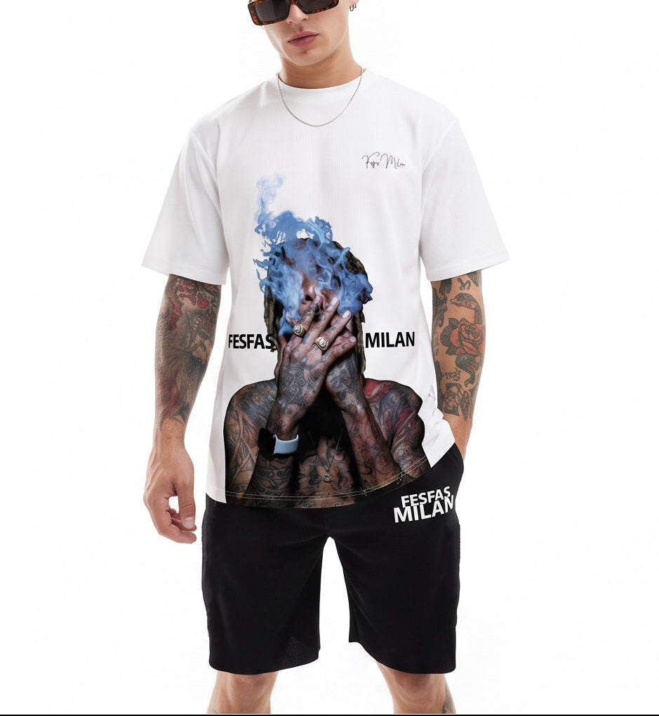 FesFas blue flame-print T-shirt Set | Black & White | Men