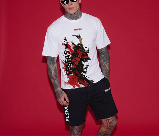 FesFas ronin-print T-shirt Set | Black &amp; White