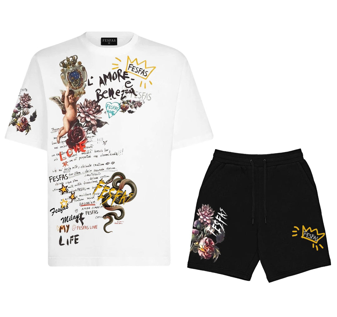 FesFas graphic-print T-shirt Set | Black &amp; White