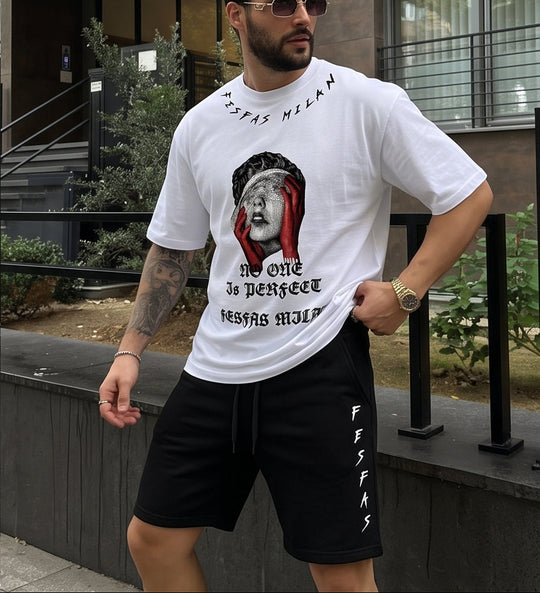 FesFas red gloves-print T-shirt Set | Black &amp; White