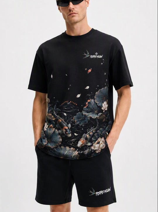 FesFas lake night-print T-shirt Set