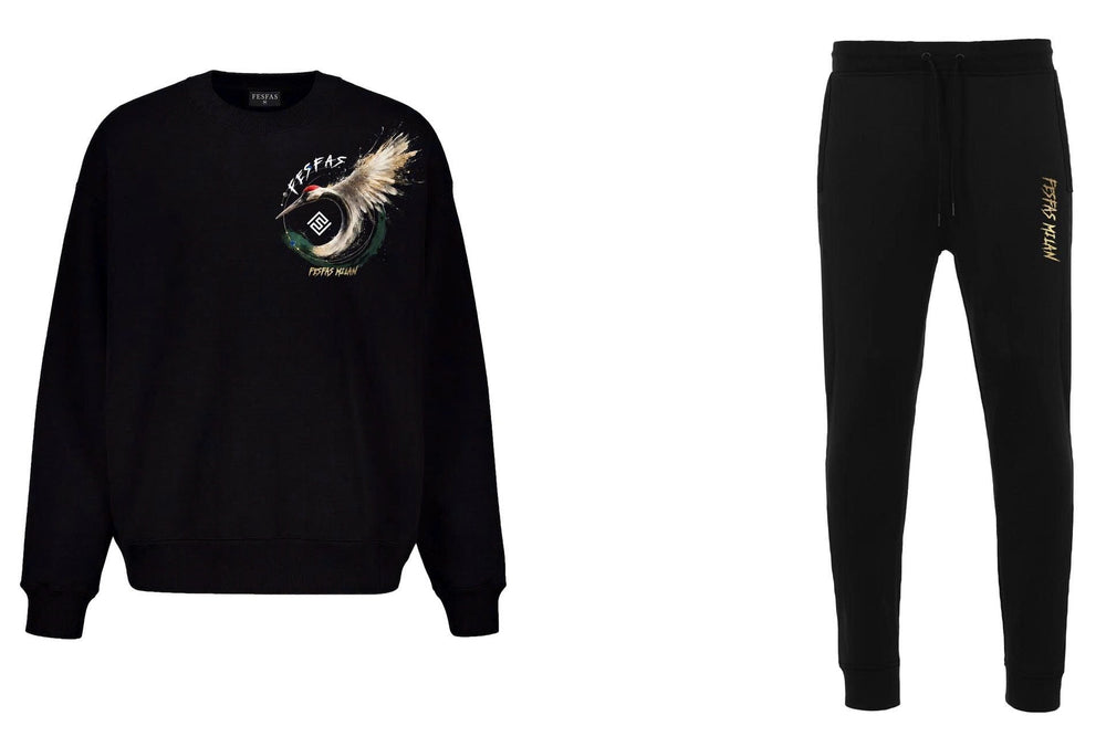 FesFas red-crowned crane-print Sweatshirt Set