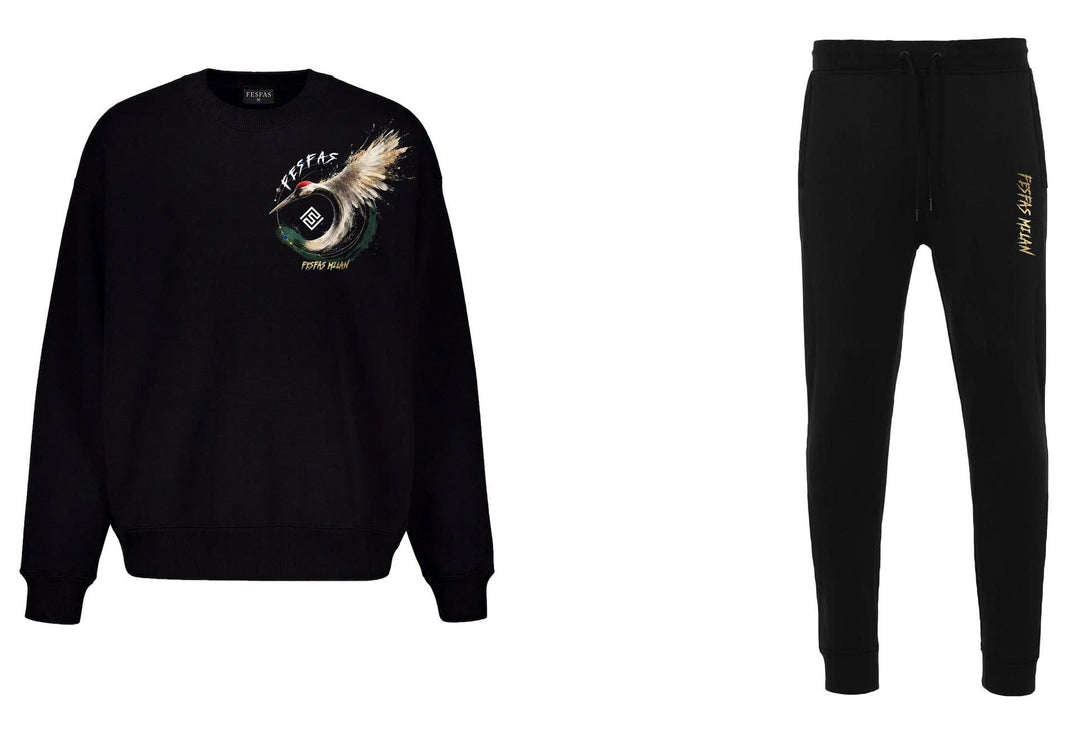 FesFas red-crowned crane-print Sweatshirt Set