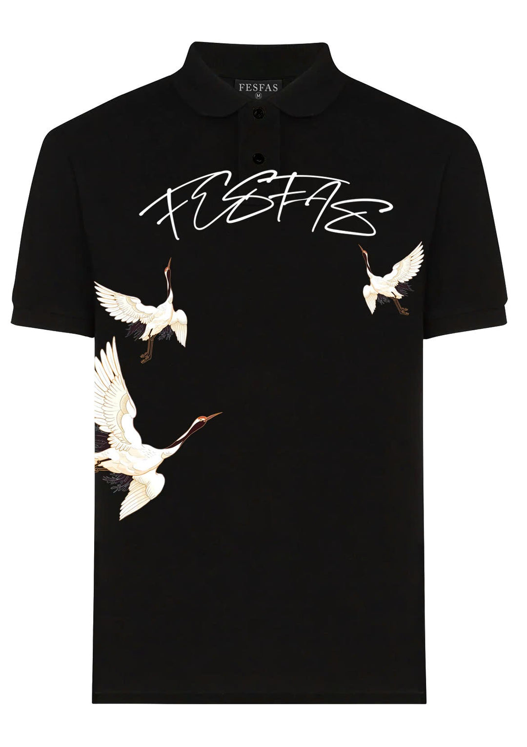 FesFas Crane-print Polo Shirt | Men | Black
