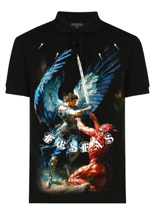 FesFas Angel-print Polo Shirt | Men | Black