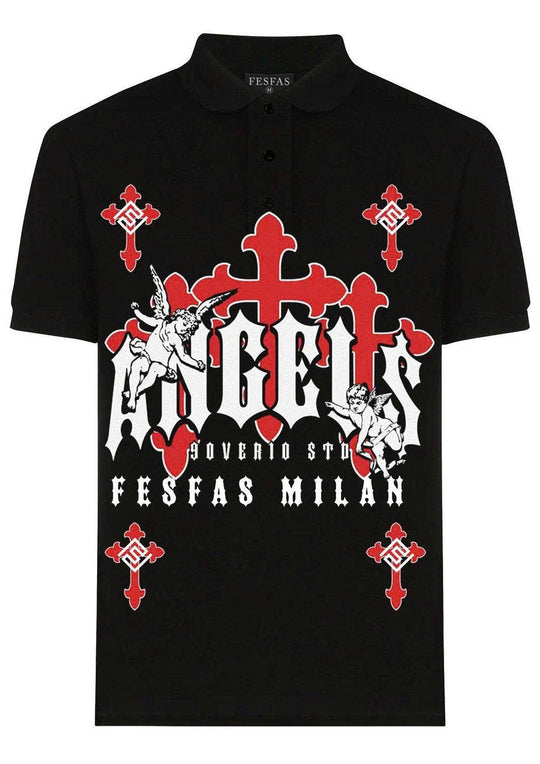 FesFas Angel-print Polo Shirt | Men | Black