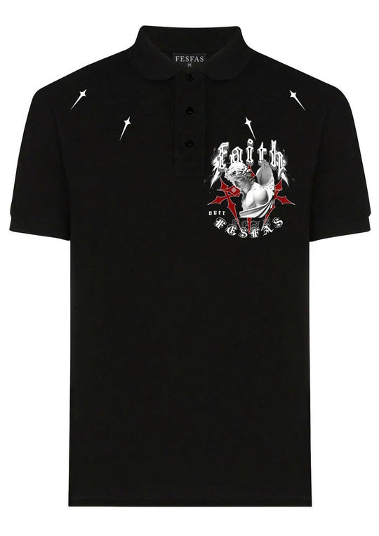 FesFas Angel-print Polo Shirt | Men | Black