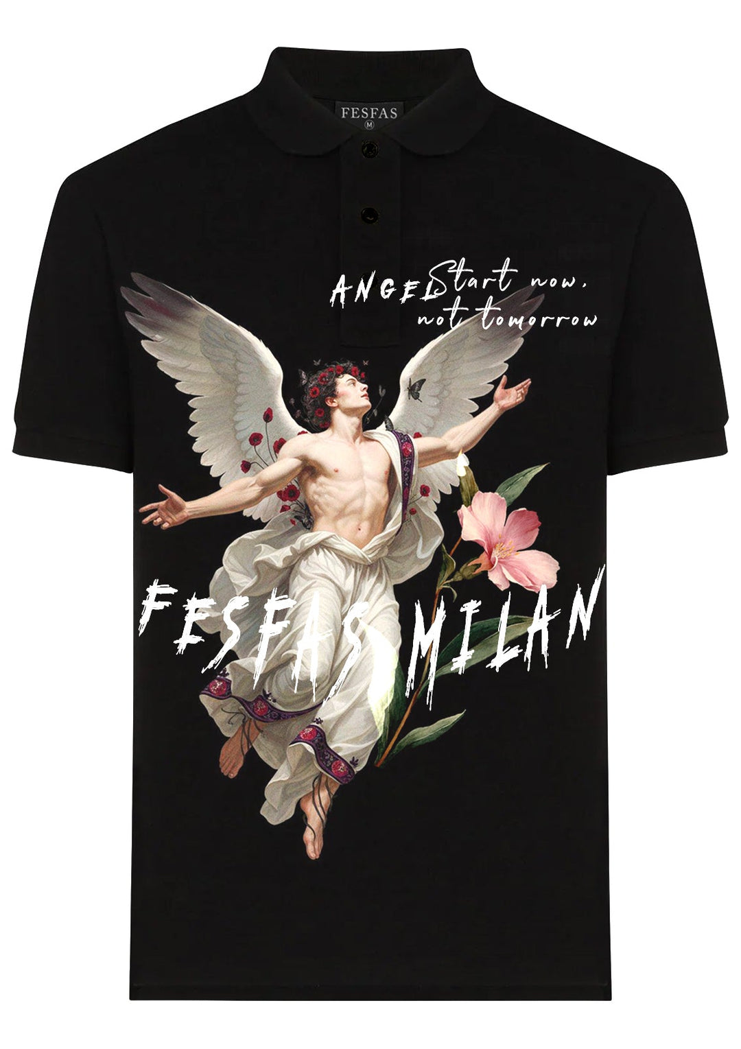 FesFas angel-print Polo Shirt | Men | Black