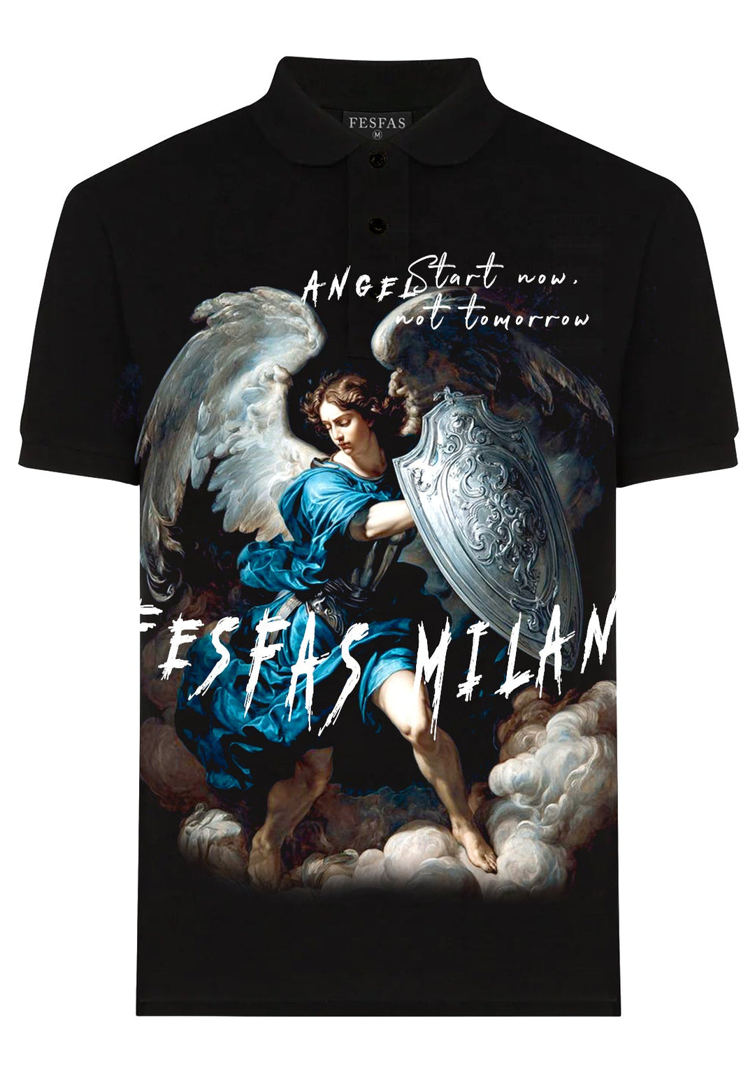 FesFas angel-print Polo Shirt | Men | Black