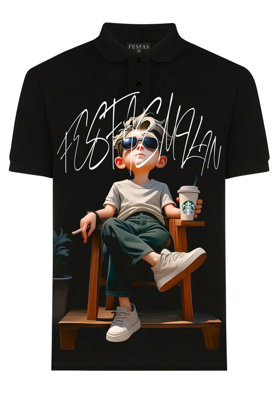 FesFas Relaxed Boy-print Polo Shirt | Men | Black