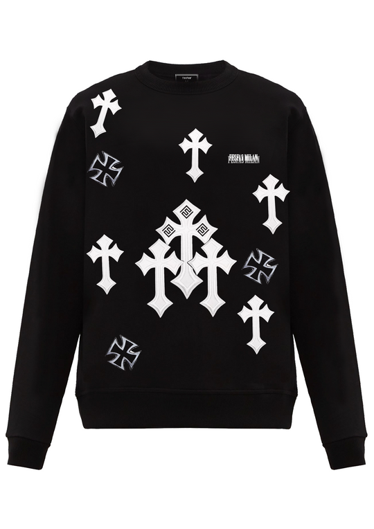 FesFas Cross-print Sweatshirt Set | Black | Men