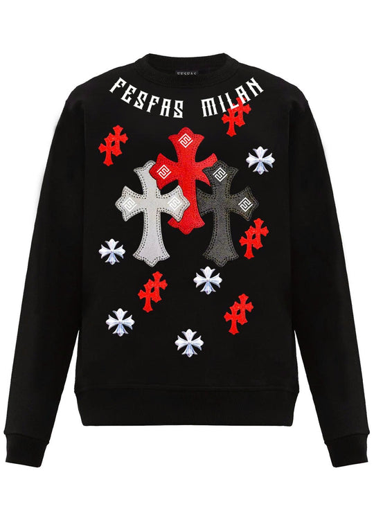 FesFas Cross-print Sweatshirt Set | Black | Men