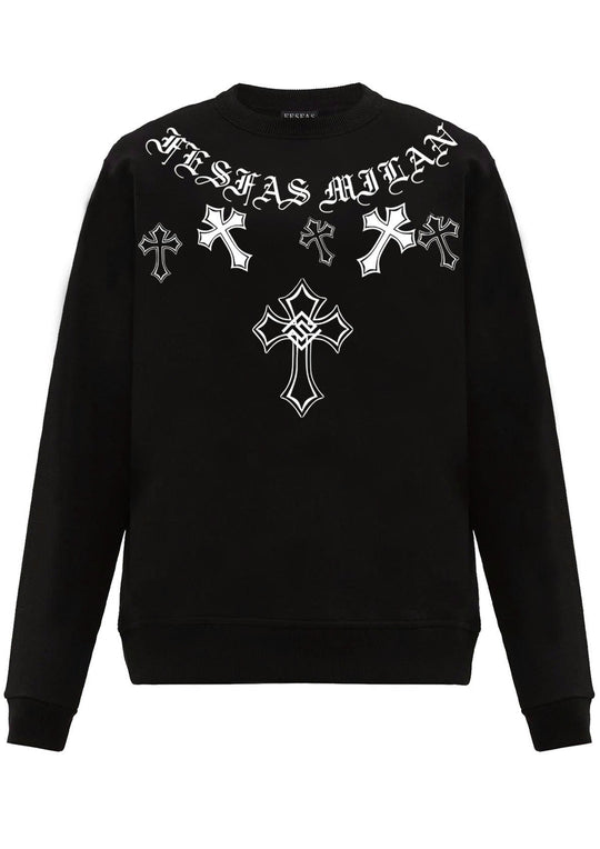 FesFas Cross-print Sweatshirt Set | Black | Men