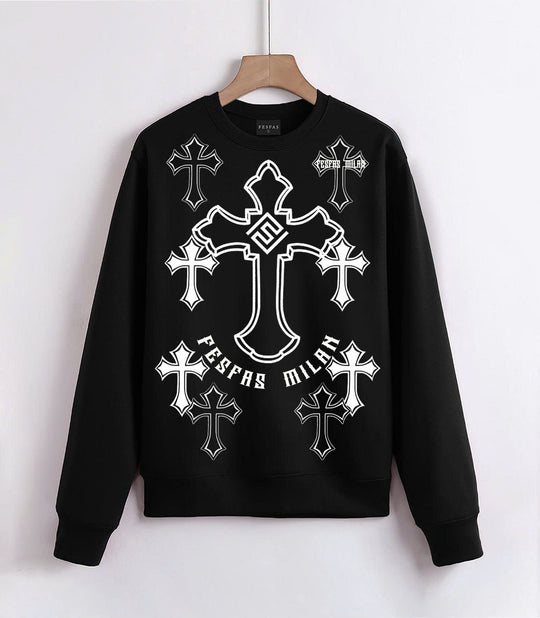 FesFas Cross-print Sweatshirt | Black | Men