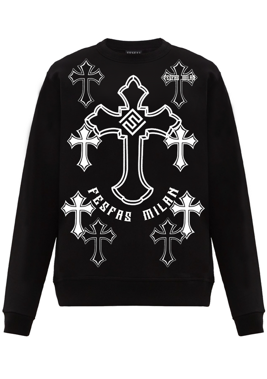 FesFas Cross-print Sweatshirt | Black | Men