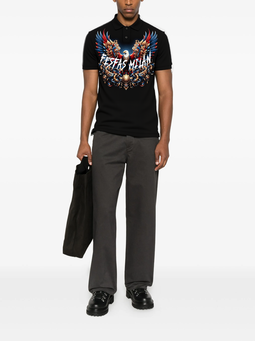 FesFas royal eagle-print Polo Shirt | Men | Black