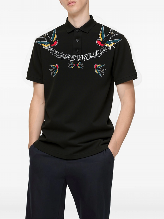 FesFas Swallow-print Polo Shirt | Men | Black