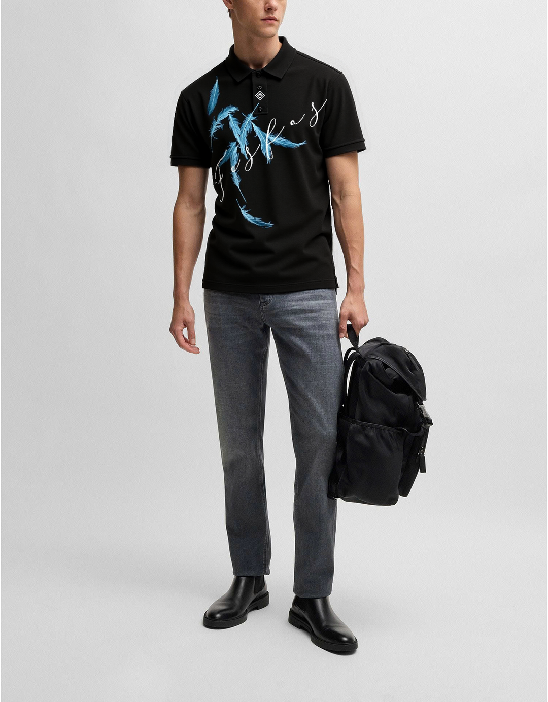 FesFas Feather-print Polo Shirt | Men | Black