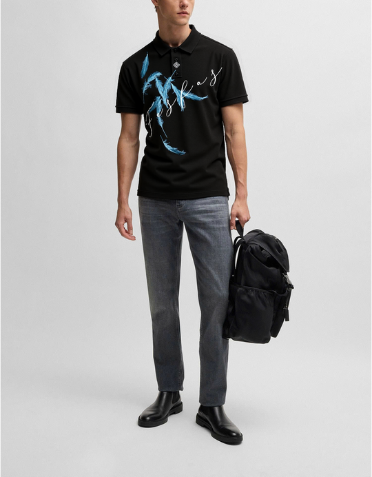 FesFas Feather-print Polo Shirt | Men | Black