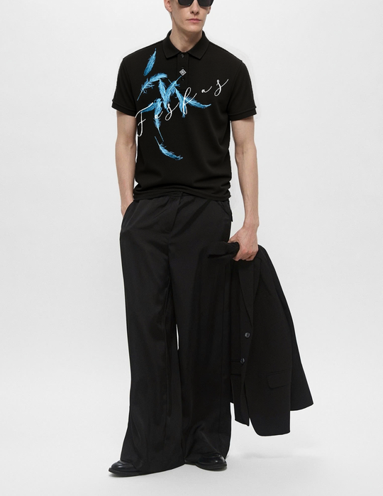 FesFas Feather-print Polo Shirt | Men | Black