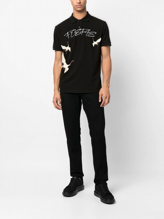 FesFas Crane-print Polo Shirt | Men | Black