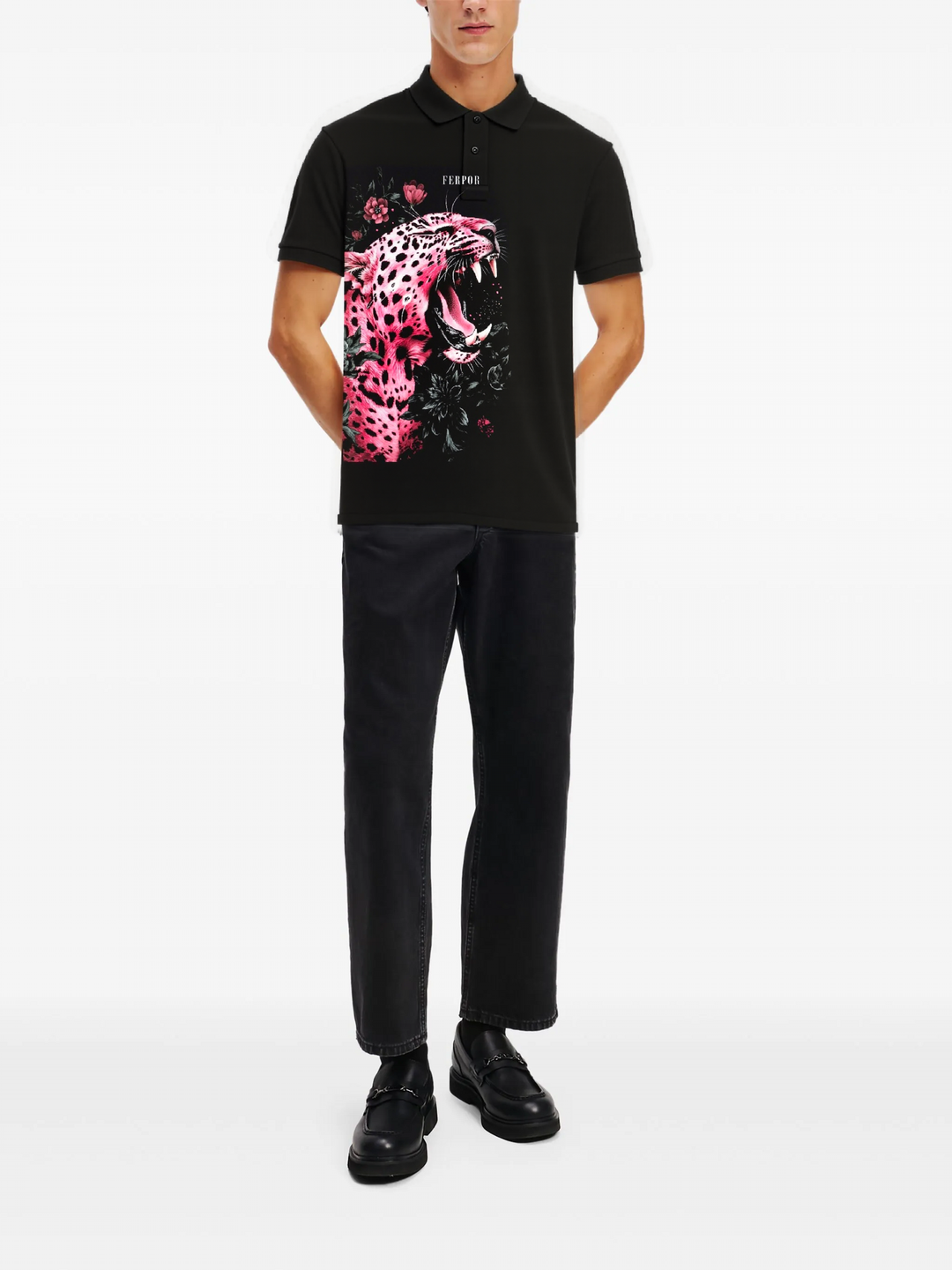 FesFas Pink Leopard-print Polo Shirt | Men | Black