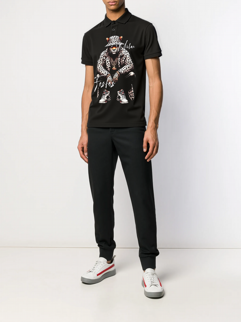 FesFas Leopard-print Polo Shirt | Men | Black