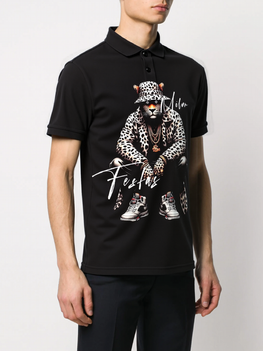 FesFas Leopard-print Polo Shirt | Men | Black