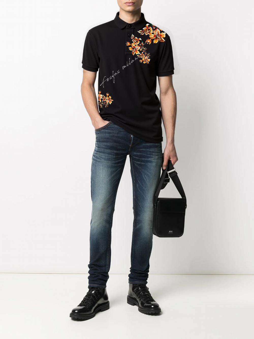 FesFas Floral-print Polo Shirt | Men | Black