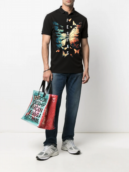 FesFas Butterfly-print Polo Shirt | Men | Black