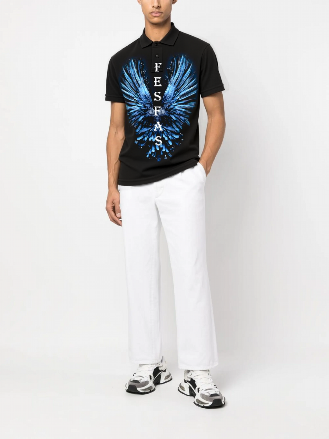 FesFas Feather-print Polo Shirt | Men | Black