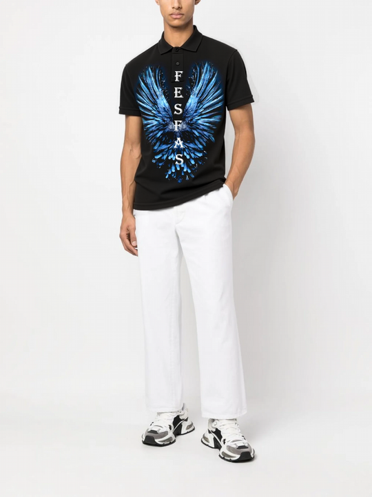 FesFas Feather-print Polo Shirt | Men | Black