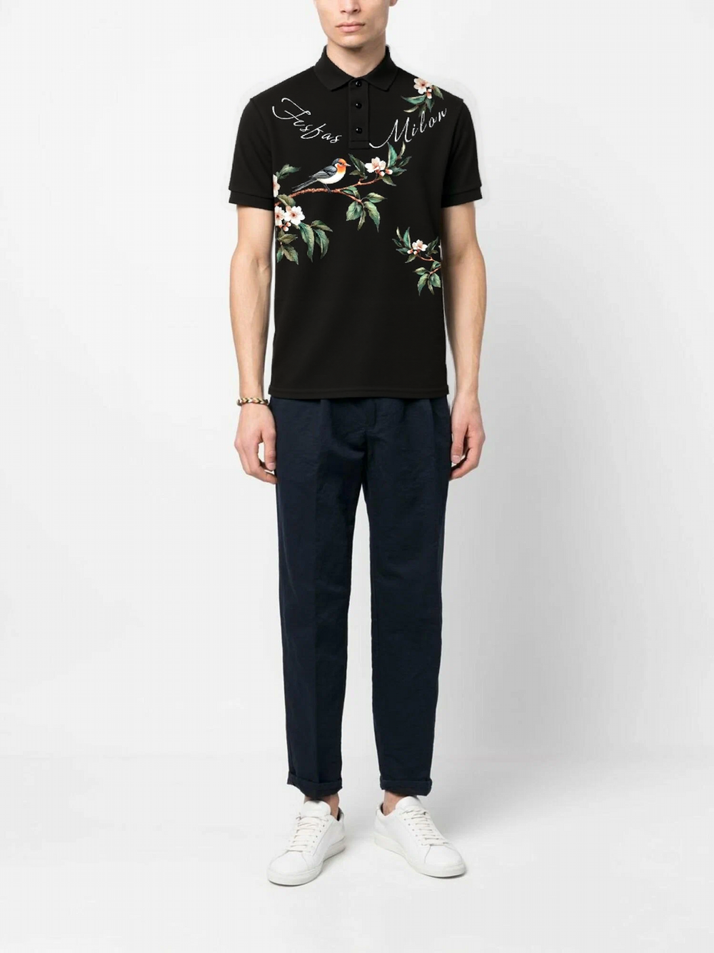 FesFas Floral Bird-print Polo Shirt | Men | Black