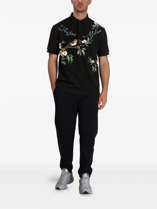 FesFas Floral Bird-print Polo Shirt | Men | Black