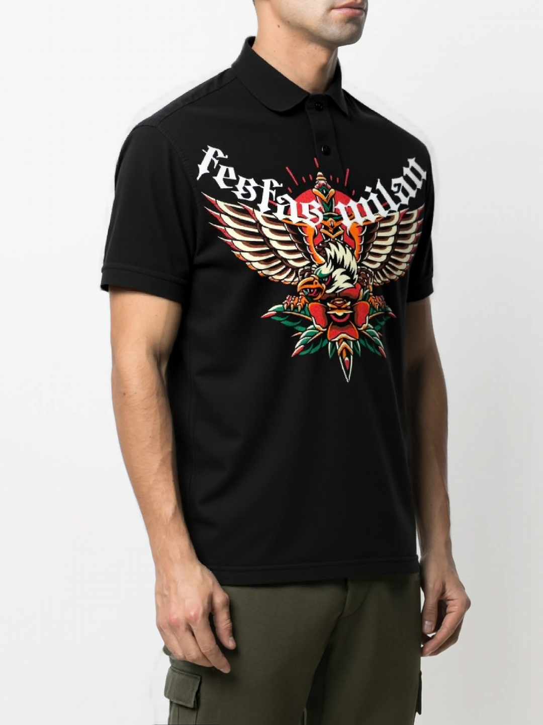 FesFas Eagle-print Polo Shirt | Men | Black