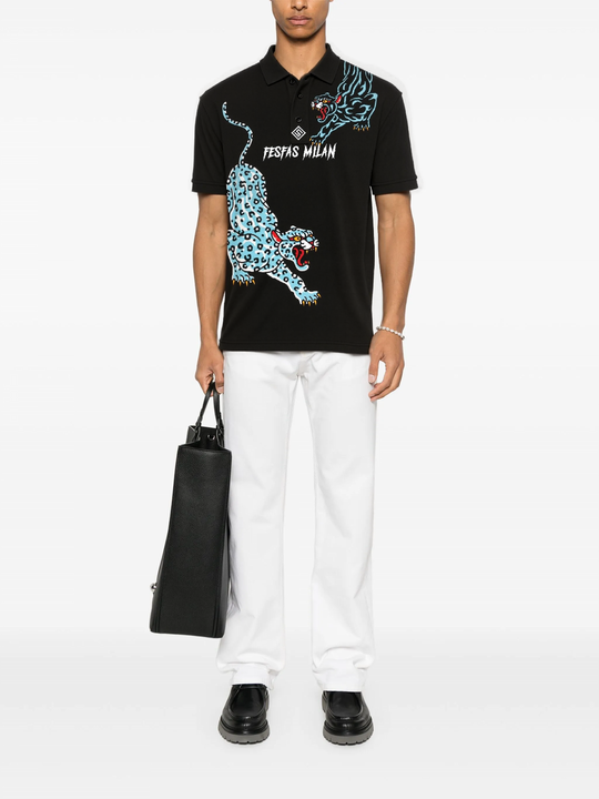 FesFas Leopard-print Polo Shirt | Men | Black