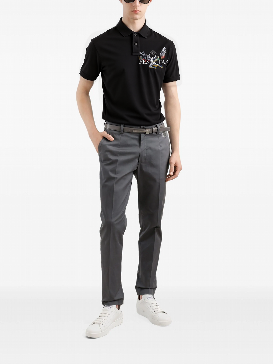 FesFas Angel-print Polo Shirt | Men | Black