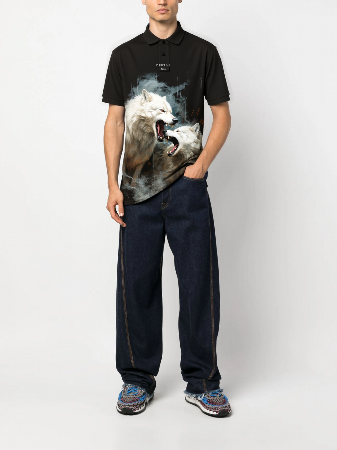 FesFas Wolf-print Polo Shirt | Men | Black