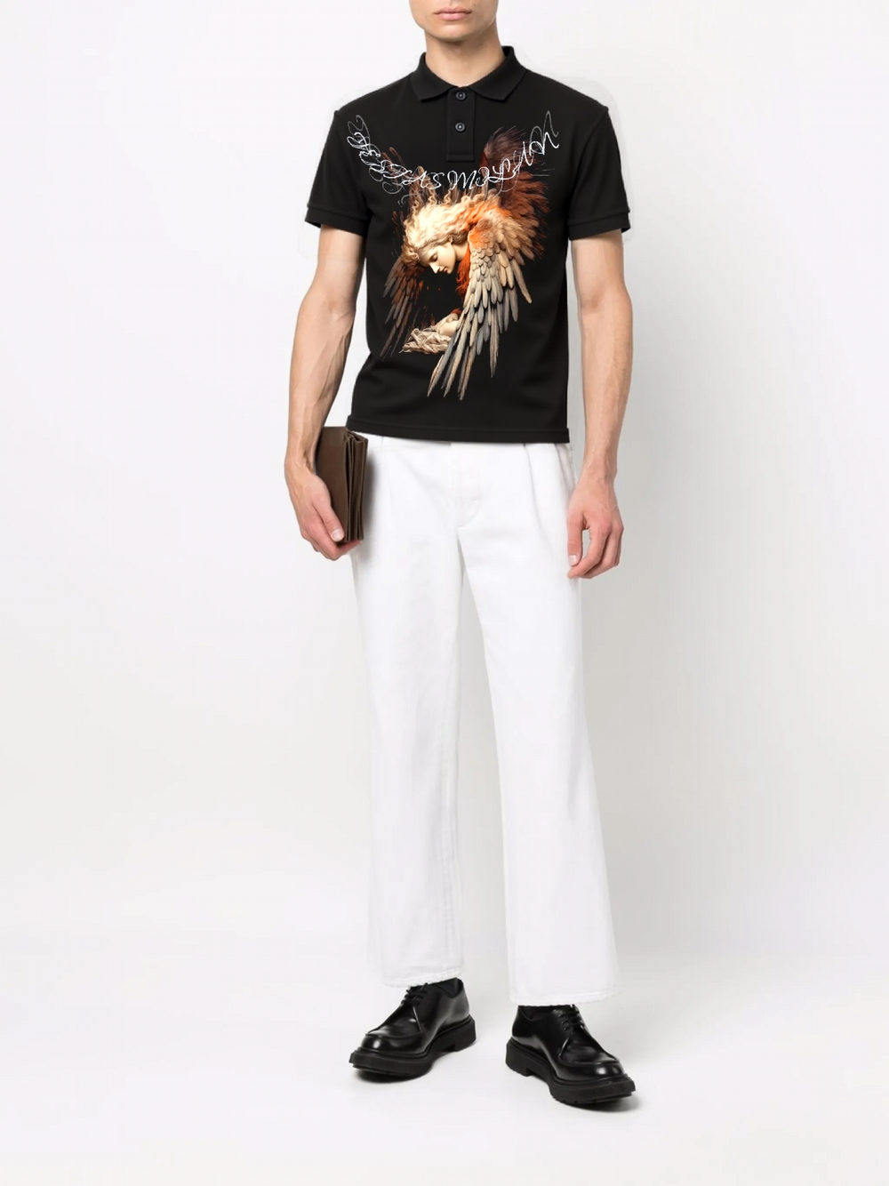 FesFas Angel-print Polo Shirt | Men | Black