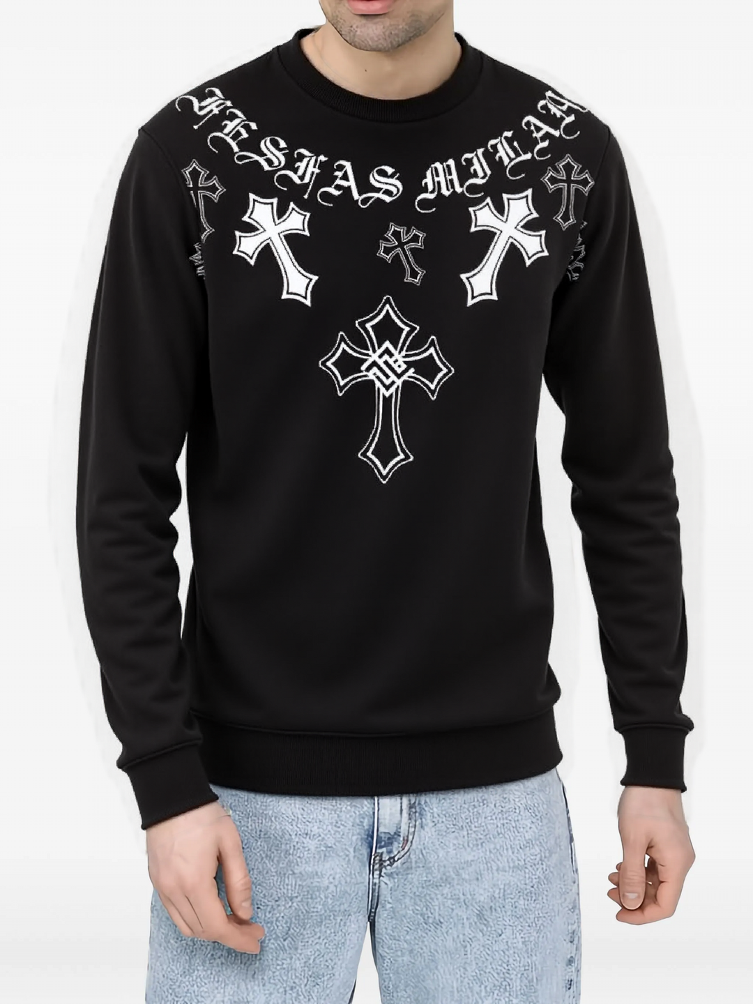 FesFas Cross-print Sweatshirt Set | Black | Men