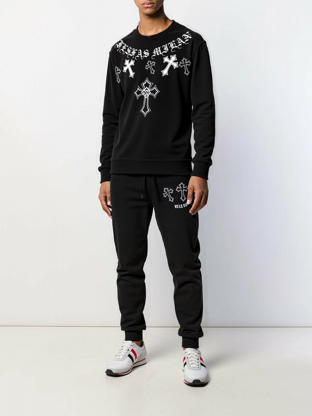 FesFas Cross-print Sweatshirt Set | Black | Men