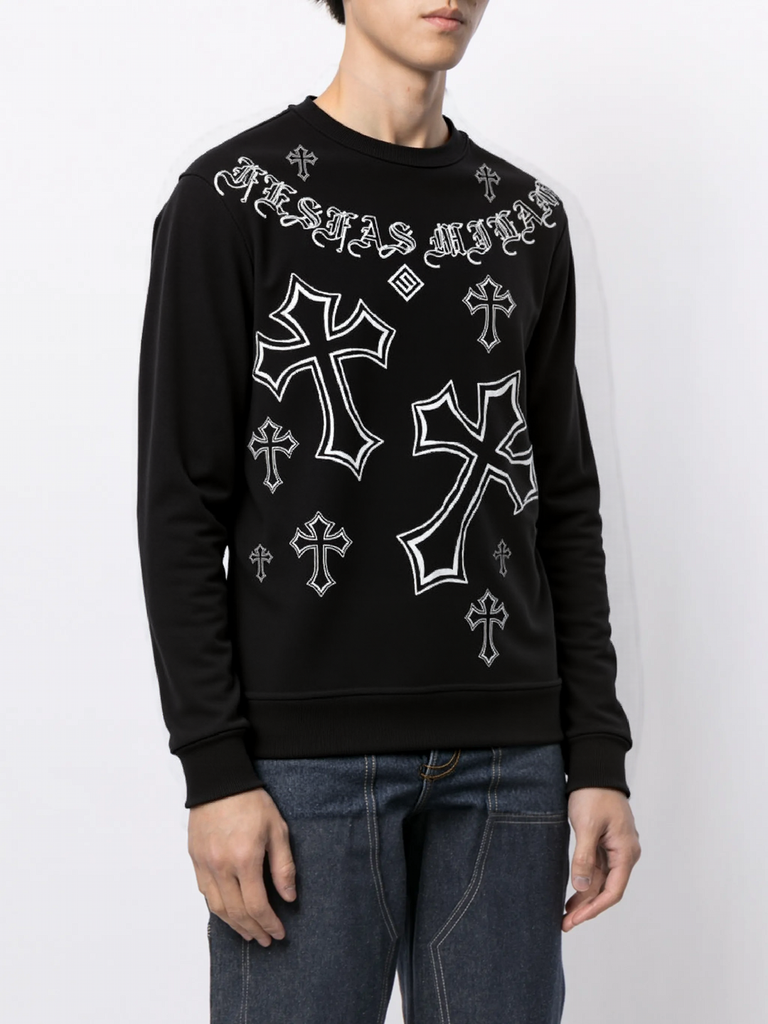 FesFas Cross-print Sweatshirt Set | Black | Men