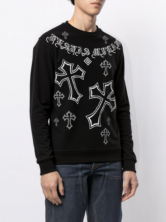 FesFas Cross-print Sweatshirt Set | Black | Men