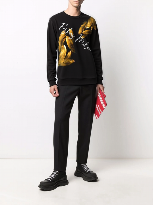 FesFas Feathers-print Sweatshirt Set | Black | Men