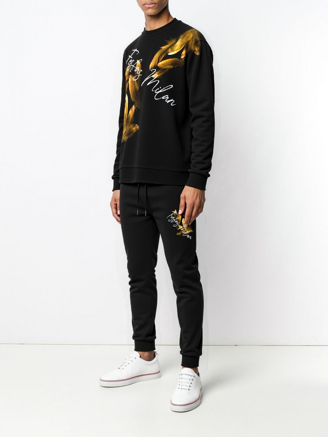 FesFas Feathers-print Sweatshirt Set | Black | Men