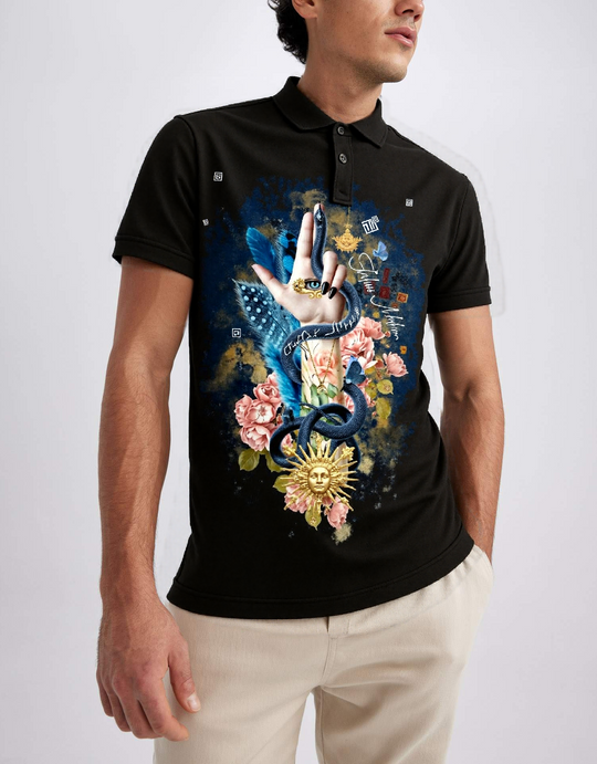 FesFas Tattoo-print Polo Shirt | Men | Black